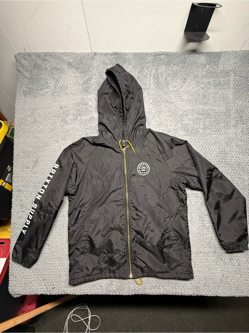 Brixton Black Hooded Rain Jacket with Yellow Accents
